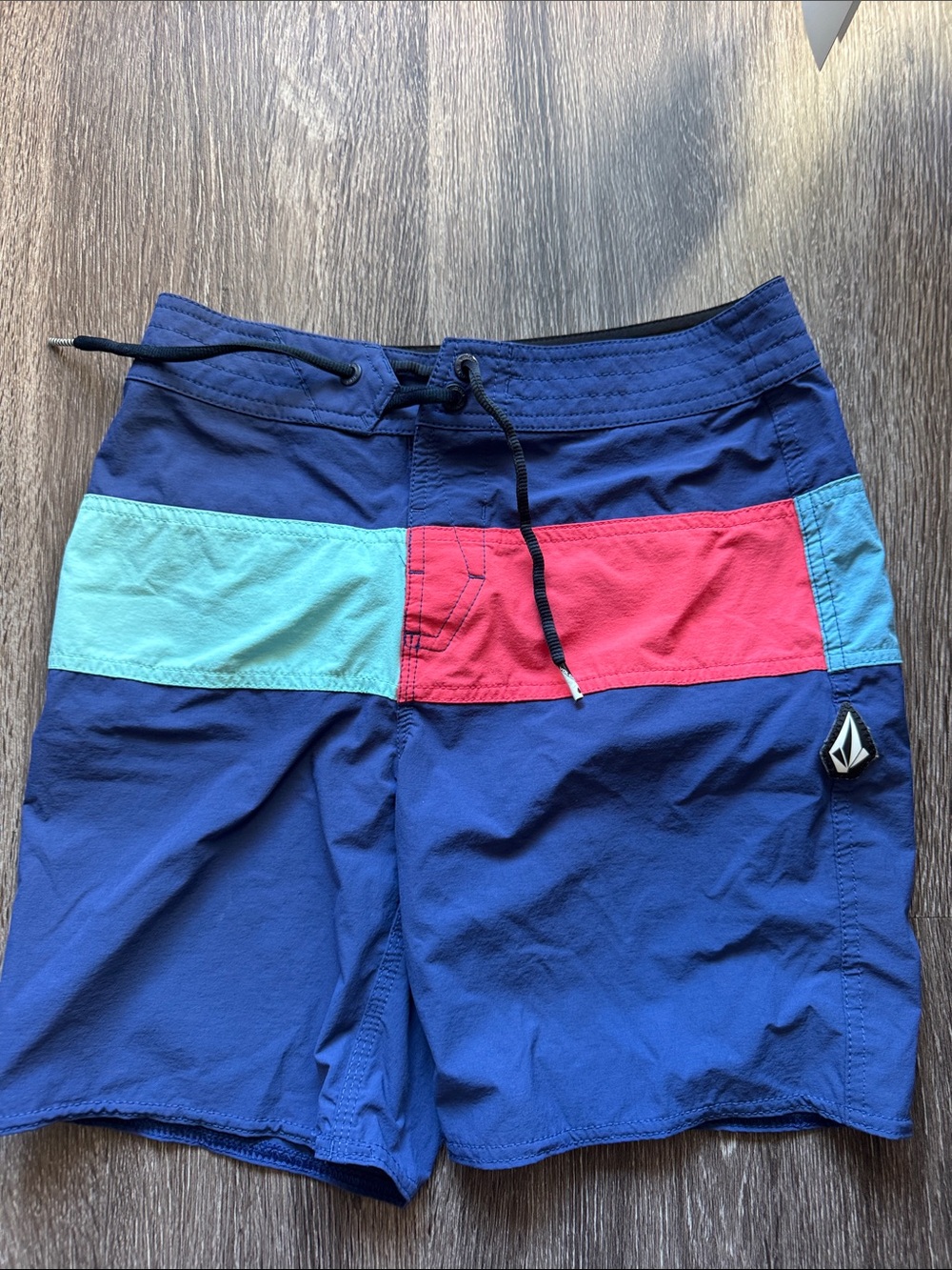 Volcom Boys Blue Swim Hybrids with Red and Light Blue Panels